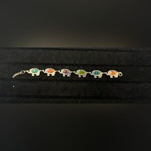 Elephant Bracelet Anklet Colorful Paua Shell Fashion Jewelry Silvertone